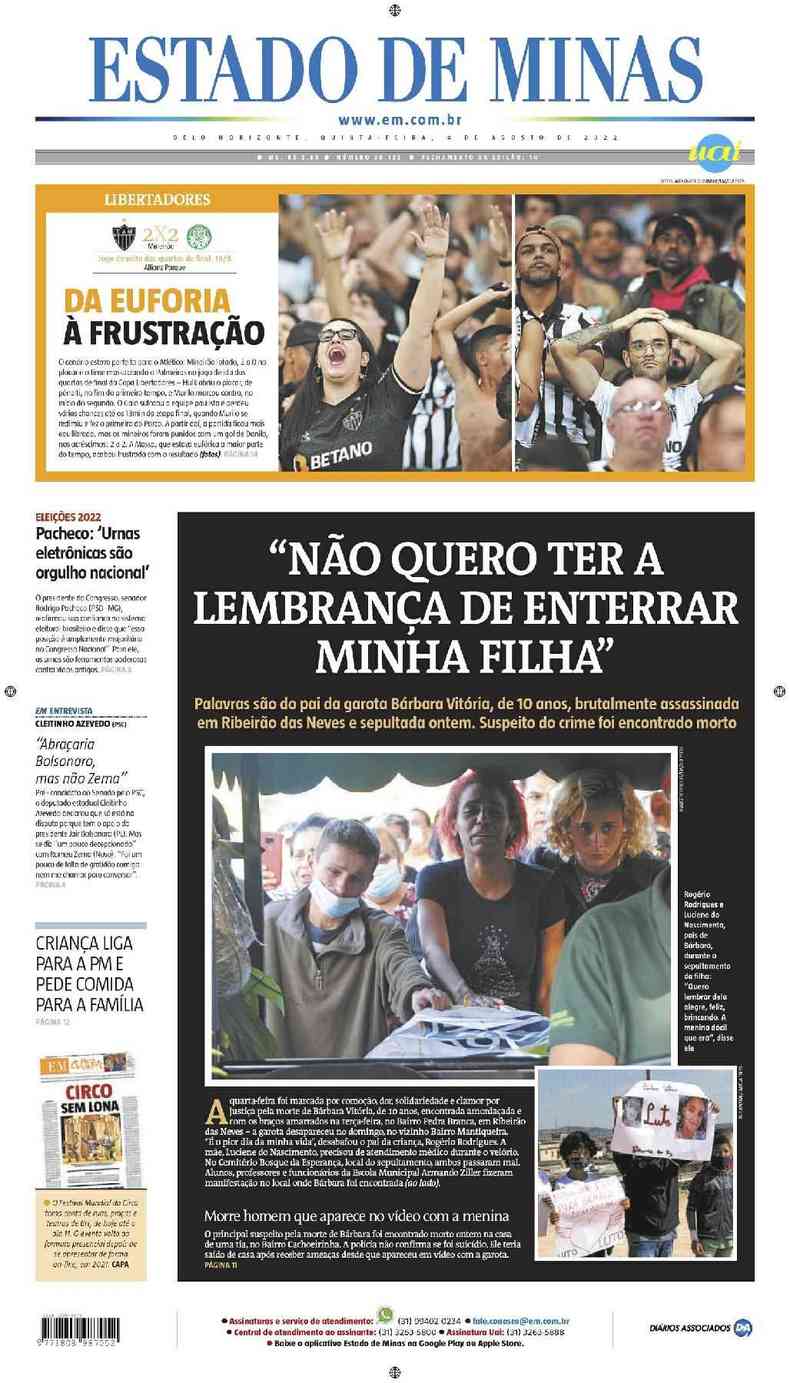 Confira a Capa do Jornal Estado de Minas do dia 04/08/2022