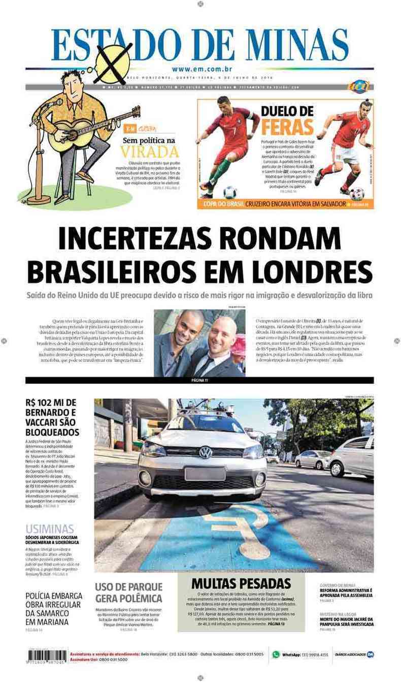Confira a Capa do Jornal Estado de Minas do dia 06/07/2016