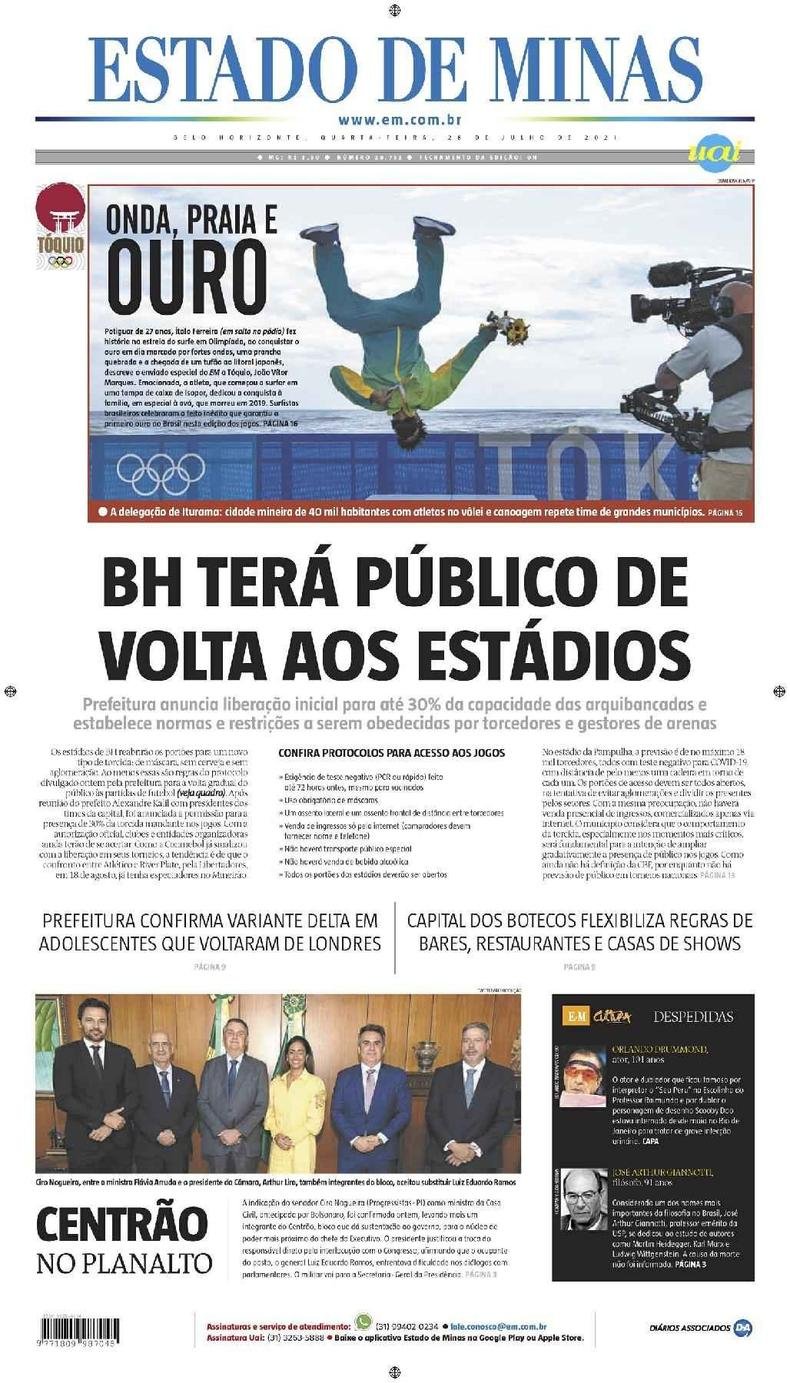 Confira a Capa do Jornal Estado de Minas do dia 28/07/2021(foto: Estado de Minas)
