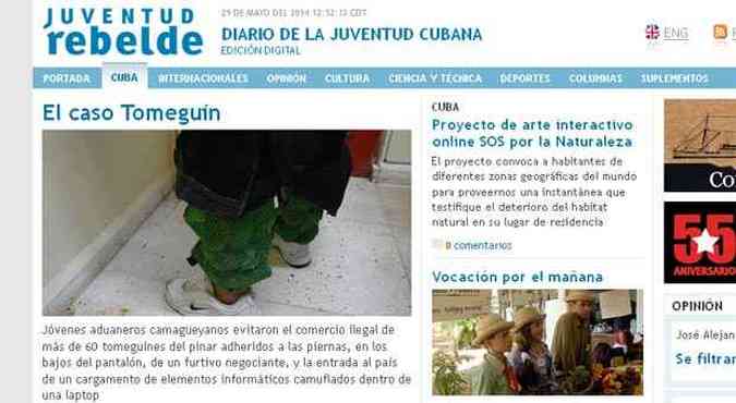 Em portal cubano, destaque para cala que levantou suspeita em agentes(foto: Reproduo/www.juventudrebelde.cu)