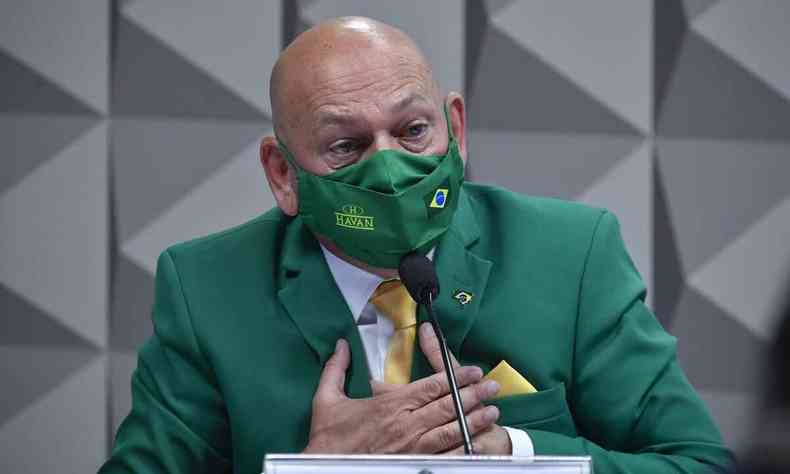 Na foto, Luciano Hang, o 'vio da Havan', durante o depoimento na CPI da COVID no Senado Federal na quarta-feira (29/09)