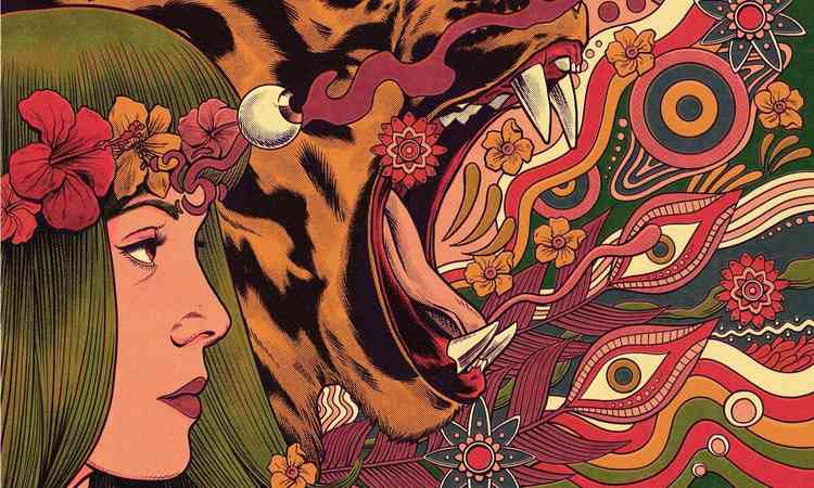 Capa do disco Coletnea da dcada tem desenho de mulher e flores no estilo psicodlico