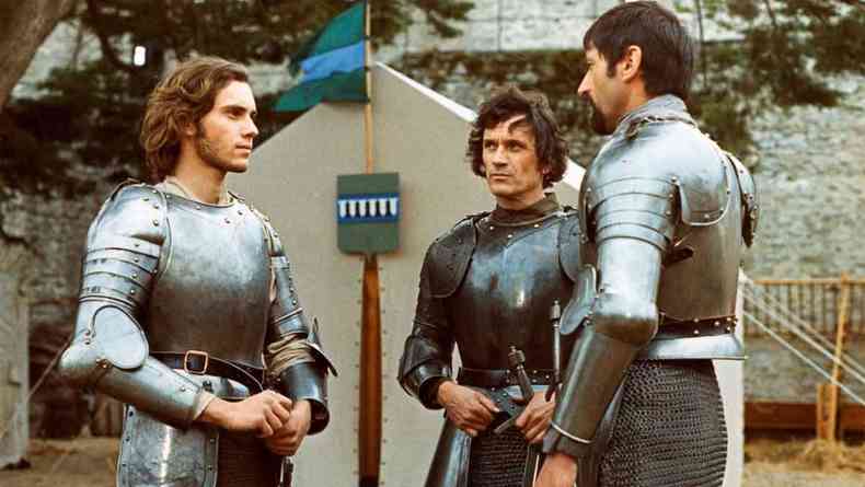 Os atores Humbert Balsan, Luc Simon e Vladimir Antolek-Oresek no filme 'Lancelot do lago'