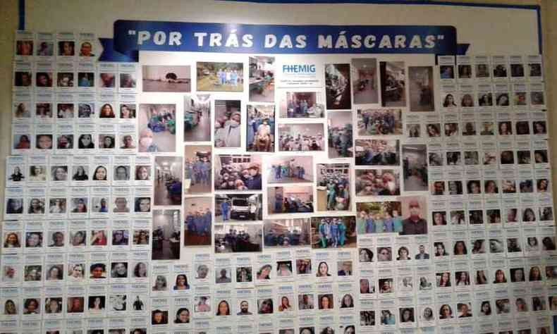 No Hospital Eduardo de Menezes, em Belo Horizonte, foi montado um painel com as fotos dos profissionais da sade(foto: Divulgao)