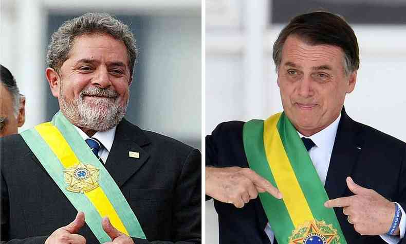 Lula e Bolsonaro com faixa presidencial