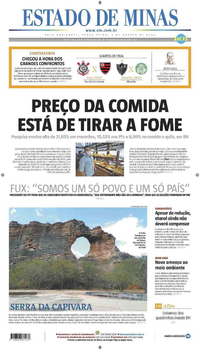 Confira a Capa do Jornal Estado de Minas do dia 02/08/2022