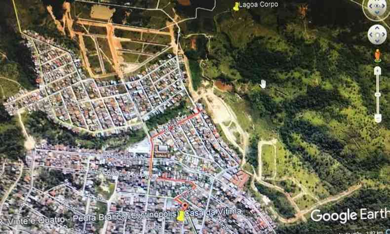 A polcia conseguiu imagens do trajeto feito pelo segurana da Cmara Municipal de BH antes de morrer(foto: Polcia Civil / Google Earth)