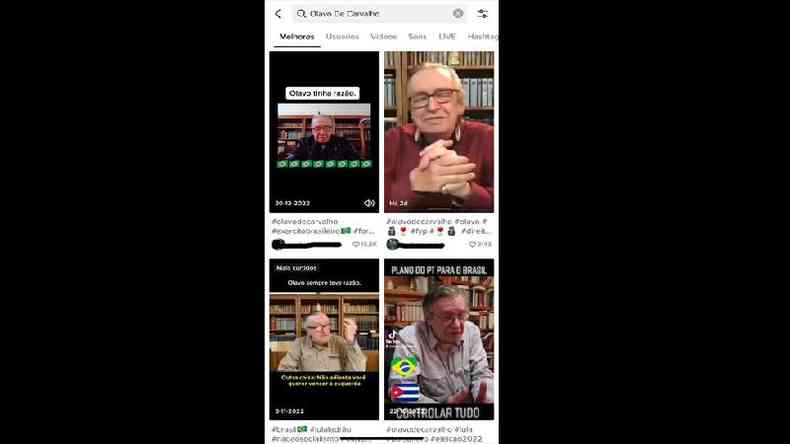 Vdeo em que Olavo de Carvalho incitava tomar grmios de faculdade, redaes de jornal, sindicatos e igrejas aparecia em primeiro na busca do TikTok