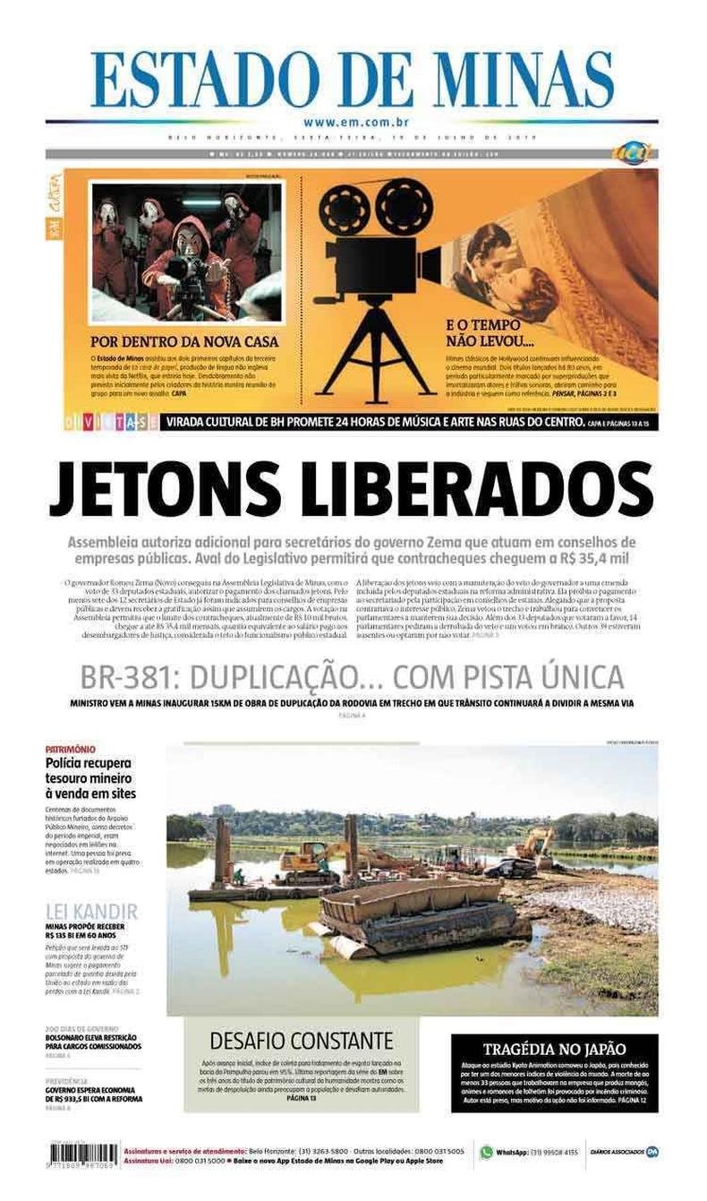 Confira a Capa do Jornal Estado de Minas do dia 19/07/2019(foto: Estado de Minas)