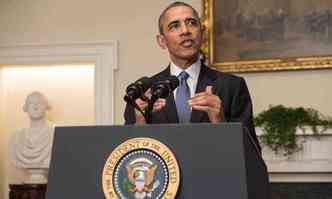 Obama em pronunciamento sobre o resultado da COP-21 neste sbado(foto: NICHOLAS KAMM / AFP)