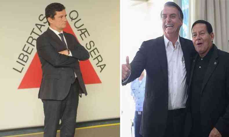 Ministro Srgio Moro, presidente Jair Bolsonaro e o vice Hamilton Mouro(foto: Leandro Couri/EM/D.A Press e Jos Cruz/Agncia Brasil )