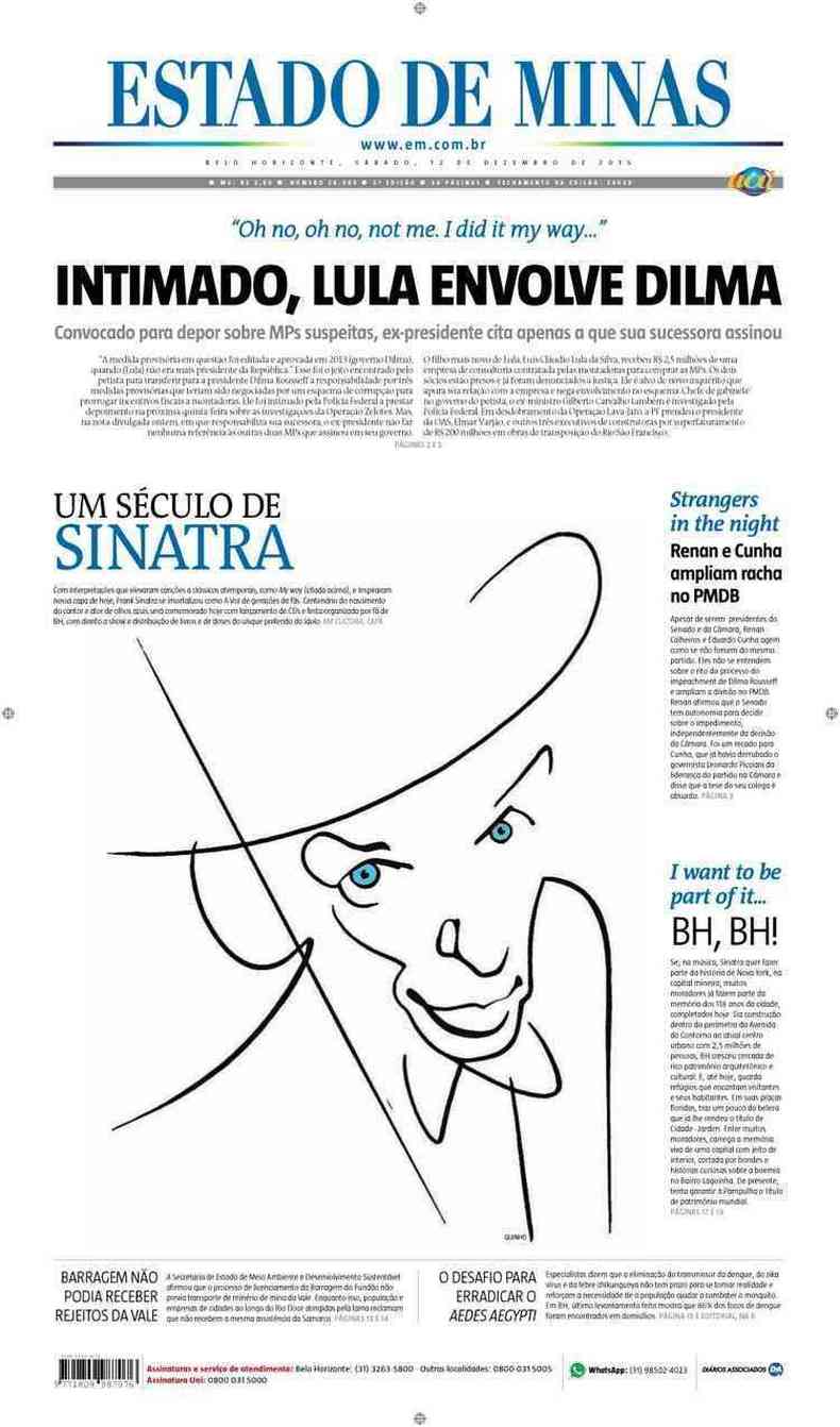 Confira a Capa do Jornal Estado de Minas do dia 12/12/2015
