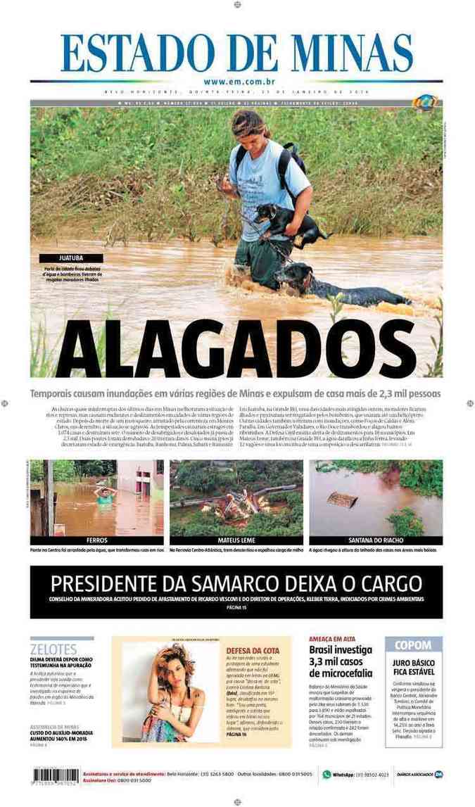 Confira a Capa do Jornal Estado de Minas do dia 21/01/2016