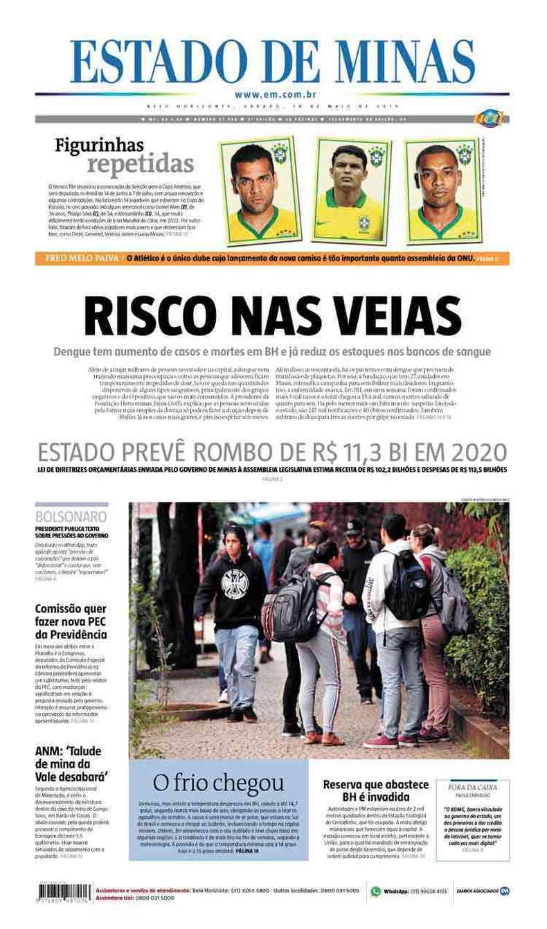 Confira a Capa do Jornal Estado de Minas do dia 18/05/2019(foto: Estado de Minas)
