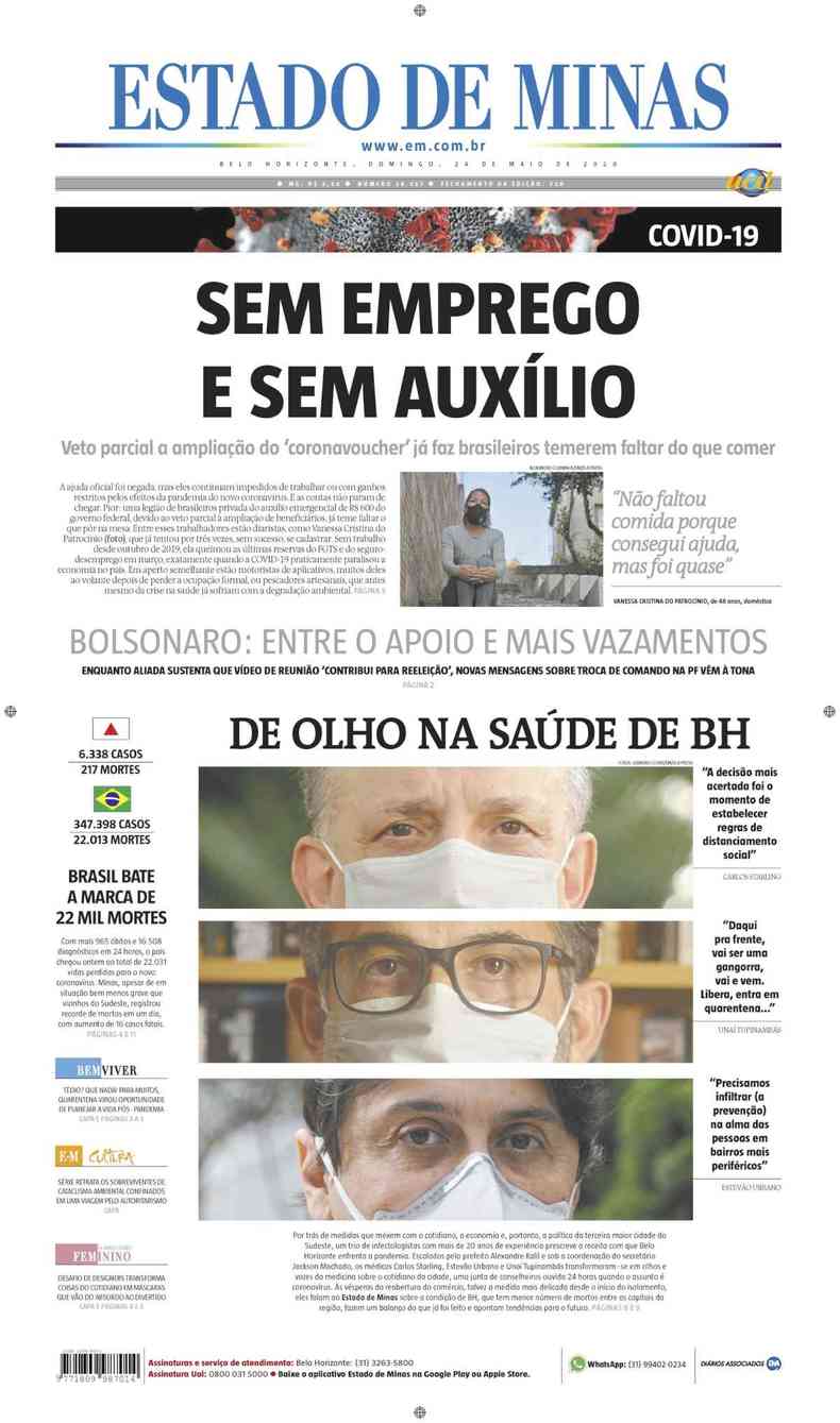 Confira a Capa do Jornal Estado de Minas do dia 24/05/2020(foto: Estado de Minas)