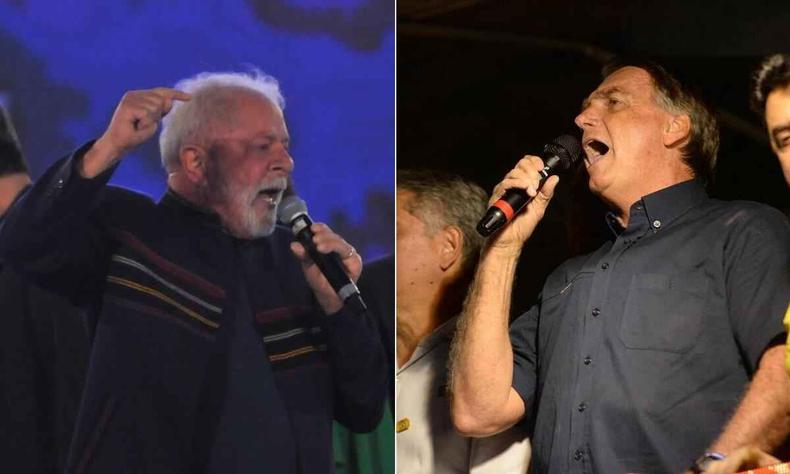 Lula (esq.) e Bolsonaro (dir.) disputam o segundo turno em Minas Gerais(foto: Marcos Vieira e Túlio Santos/EM/D.A Press) Montagem sobre fotos de Lula e Jair Bolsonaro