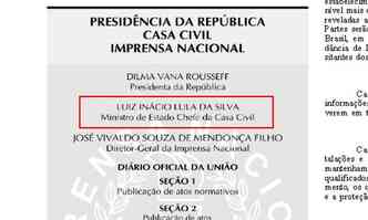 Pgina 2 do jornal traz nome de Lula como ministro da Casa Civil (foto: Dirio Oficial da Unio/Reproduo)