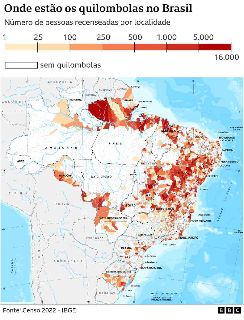 mapa mostra onde esto os quilombolas no Brasil