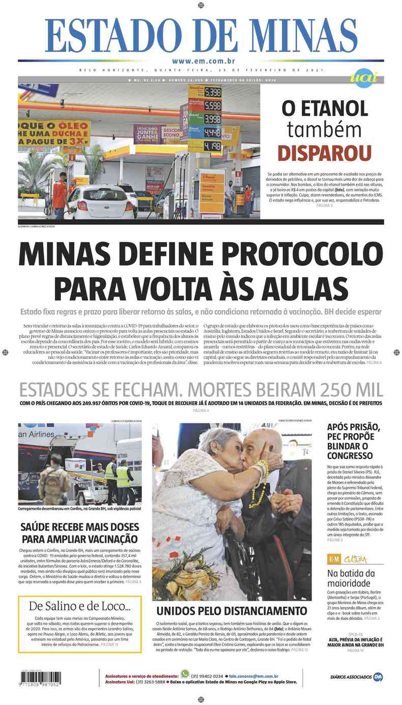 Confira a Capa do Jornal Estado de Minas do dia 25/02/2021(foto: Estado de Minas)