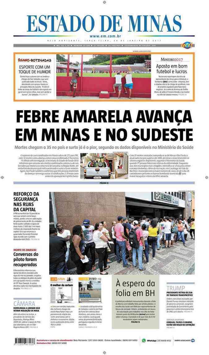 Confira a Capa do Jornal Estado de Minas do dia 24/01/2017