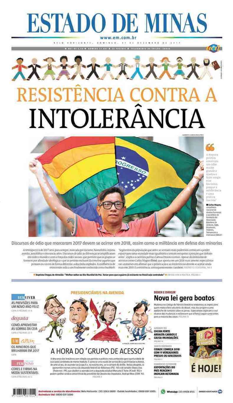 Confira a Capa do Jornal Estado de Minas do dia 31/12/2017