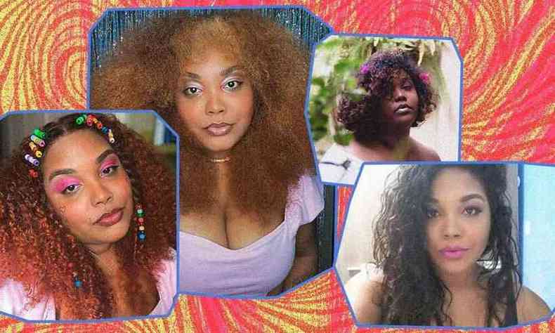 Colagem de quatro fotos de Hailanny Souza, uma mulher negra de cabelos cacheados
