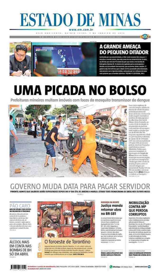 Confira a Capa do Jornal Estado de Minas do dia 07/01/2016