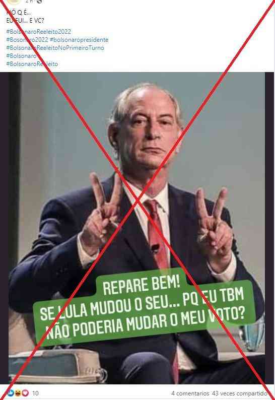 montagem a imagem em que Ciro Gomes aparece fazendo o n mero 22