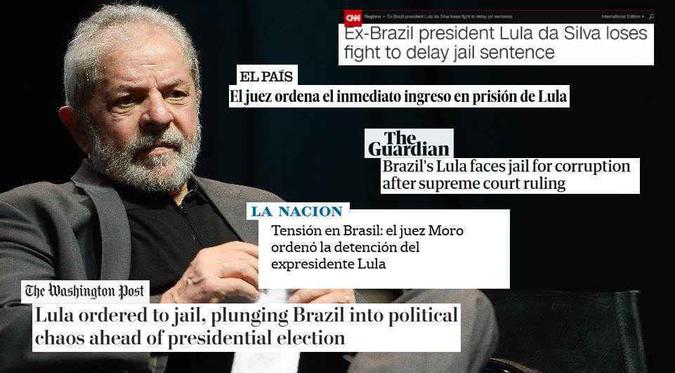 Sites de vários países destacaram o pedido de prisão do ex-presidente Lula e sua trajetória política(foto: Montagem de Fred Bottrel sobre imagem de Fotos Públicas e Reprodução) Sites de vários países destacaram o pedido de prisão do ex-presidente Lula e sua trajetória política(foto: Montagem de Fred Bottrel sobre imagem de Fotos Públicas e Reprodução)