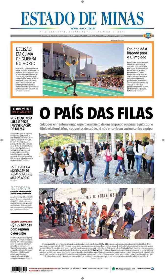 Confira a Capa do Jornal Estado de Minas do dia 04/05/2016