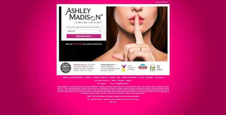 Ashley Madison: convite para relacionamentos extraconjugais com 100% de discrio(foto: Reproduo/Internet)