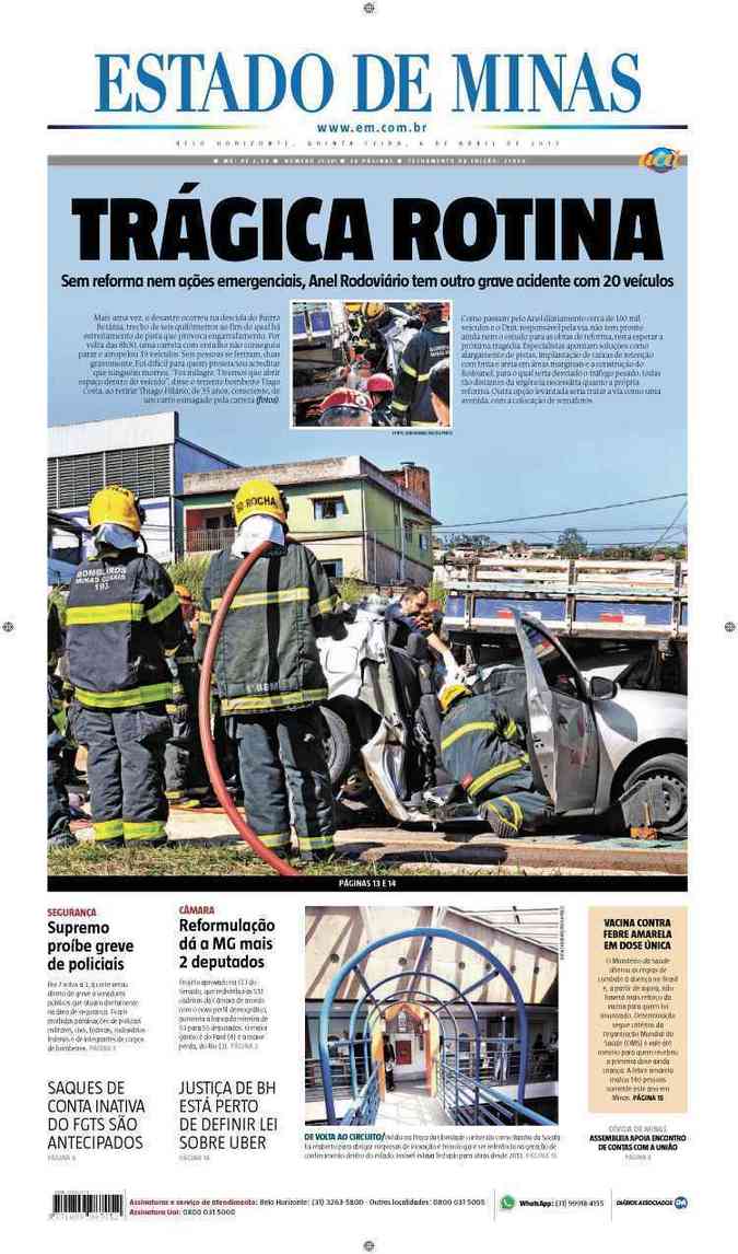 Confira a Capa do Jornal Estado de Minas do dia 06/04/2017