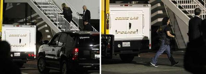 Policiais investigam quarto em que a cantora foi encontrada, em Beverly Hills