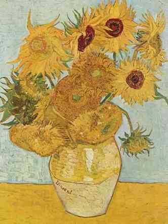 Quadro de Van Gogh mostra girassis em uma jarra