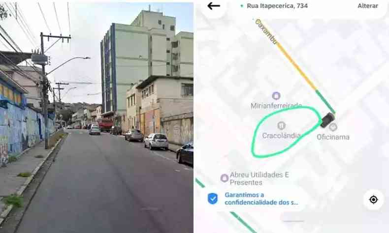 Lagoinha a esquerda e classificao no app da 99 como cracolndia a direita