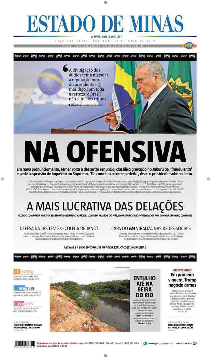 Confira a Capa do Jornal Estado de Minas do dia 21/05/2017