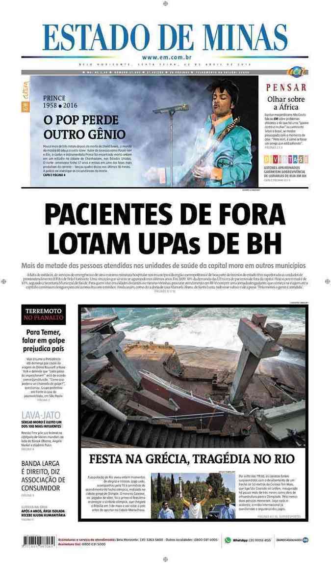Confira a Capa do Jornal Estado de Minas do dia 22/04/2016