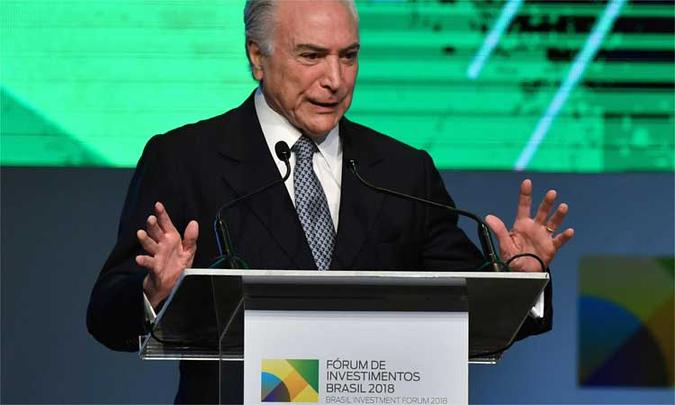 Temer durante evento nesta terça-feira, em São Paulo(foto: AFP / NELSON ALMEIDA ) Temer durante evento nesta terça-feira, em São Paulo(foto: AFP / NELSON ALMEIDA )