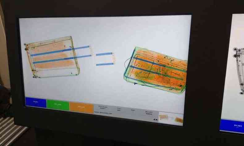 Momento em que a droga foi percebida pelo sistema de fiscalizao do Aeroporto (foto: Polcia Federal/ Divulgao)