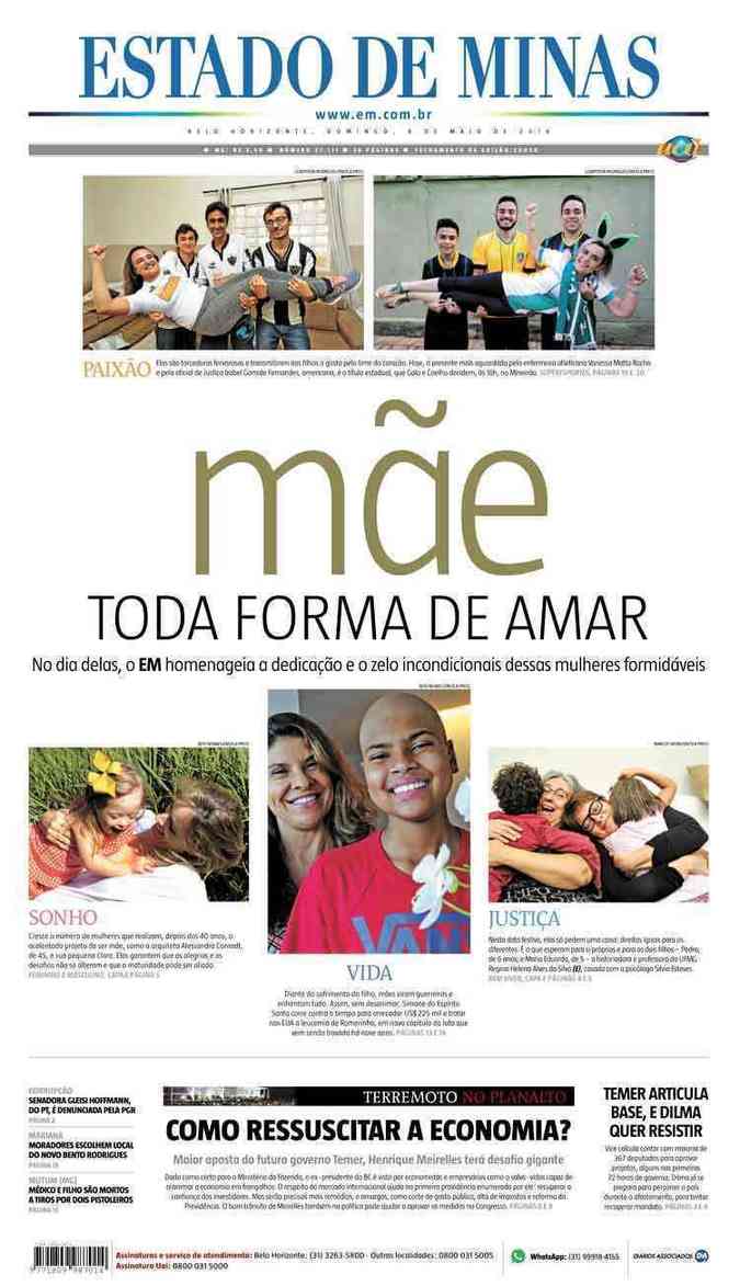 Confira a Capa do Jornal Estado de Minas do dia 08/05/2016