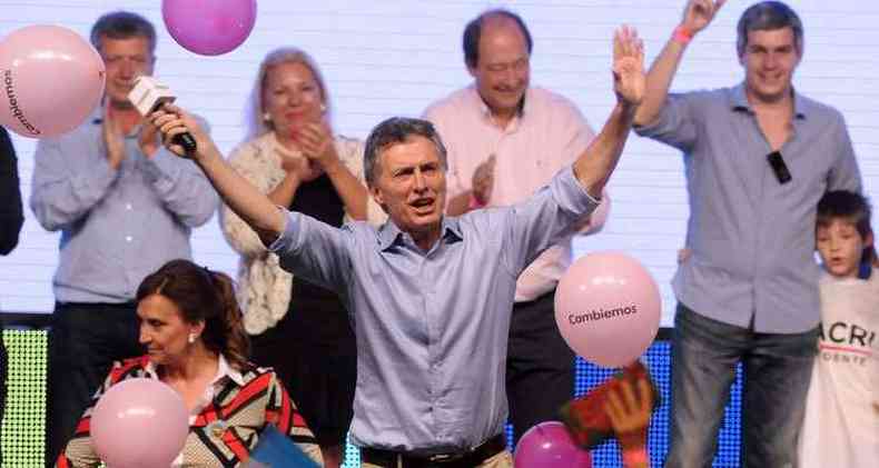 O empresrio Macri comemora ao ser eleito presidente da Argentina (foto: AFP PHOTO/ Cambiemos )