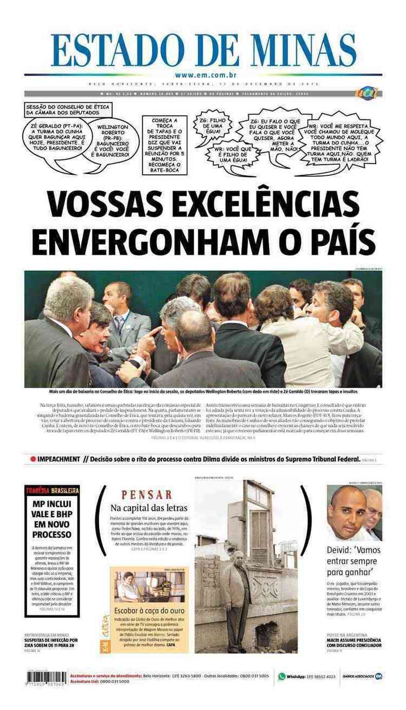 Confira a Capa do Jornal Estado de Minas do dia 11/12/2015