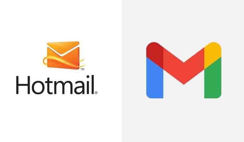 Montagem de fotos das logos de Hotmail e Gmail 