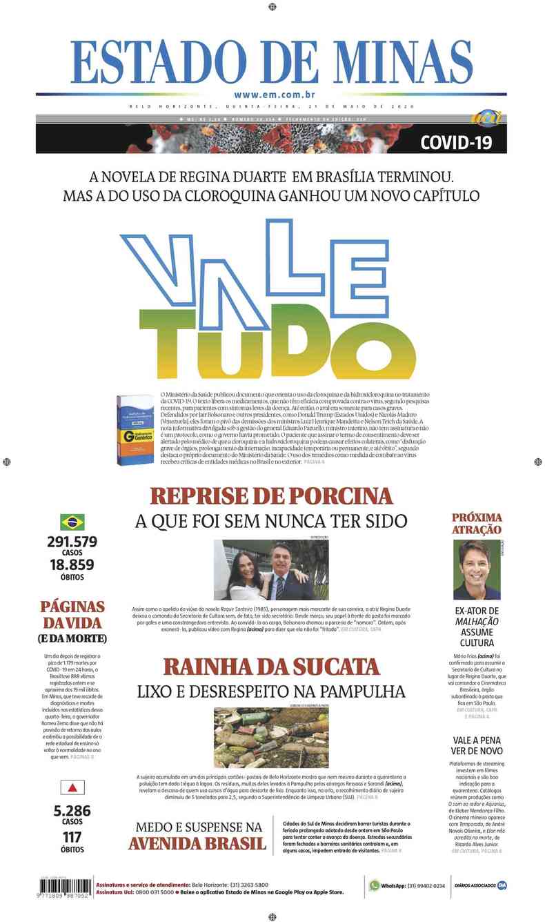 Confira a Capa do Jornal Estado de Minas do dia 21/05/2020(foto: Estado de Minas)