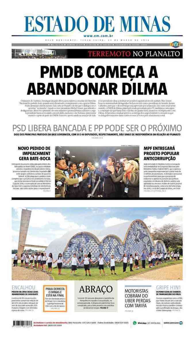 Confira a Capa do Jornal Estado de Minas do dia 29/03/2016