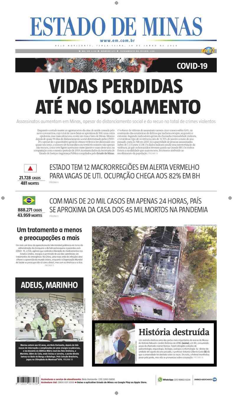 Confira a Capa do Jornal Estado de Minas do dia 16/06/2020(foto: Estado de Minas)