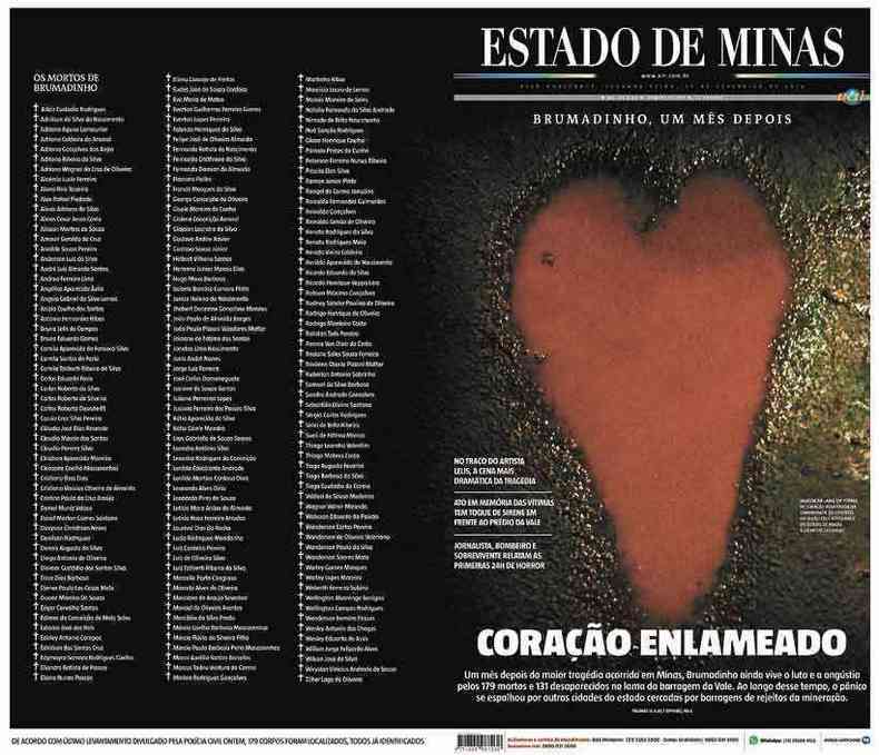 Contracapa e primeira página do Estado de Minas em 2019 premiadas na 21ª edição do European Newspaper Award