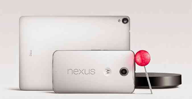 A família Nexus roda o novo sistema operacional Lollipop. O smartphone foi feito em parceria com a Motorola e o tablet foi feito pela HTC. Já o player que permite usufruir jogos Android em TVs HD também é da Asus(foto: Google/divulgação)