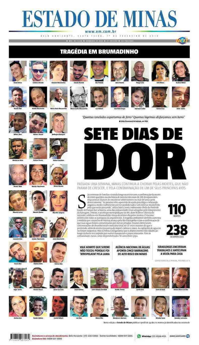 Confira a Capa do Jornal Estado de Minas do dia 01/02/2019(foto: Estado de Minas)