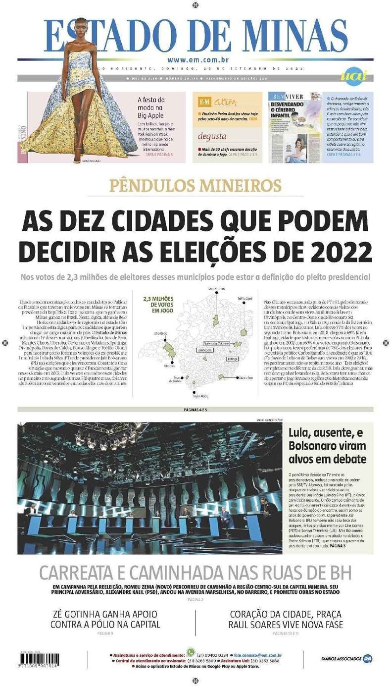 Confira a Capa do Jornal Estado de Minas do dia 25/09/2022